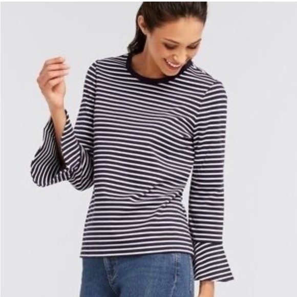 Draper James Tops - Draper James Blue and White Bell Sleeve Ribbed Blouse Ladies Sz Small